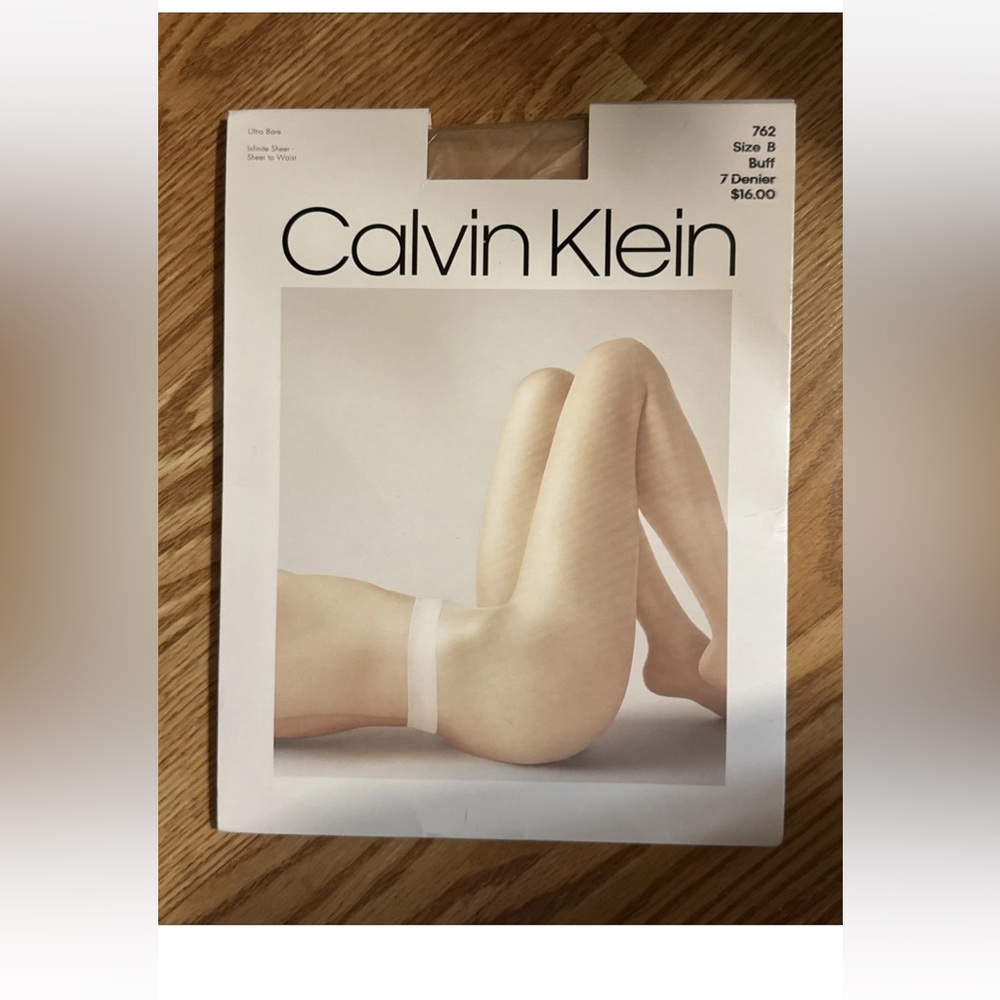 VTG 90 Calvin Klein Ultra Bare Infinite Sheer Waist Buff Sz B Pantyhose USA Made